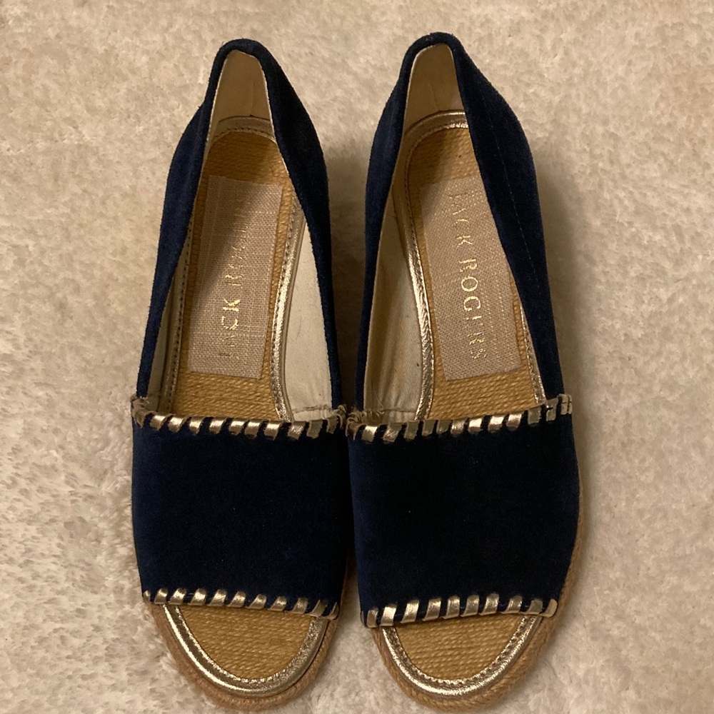 Jack Rogers Dark Blue and Gold Espadrilles